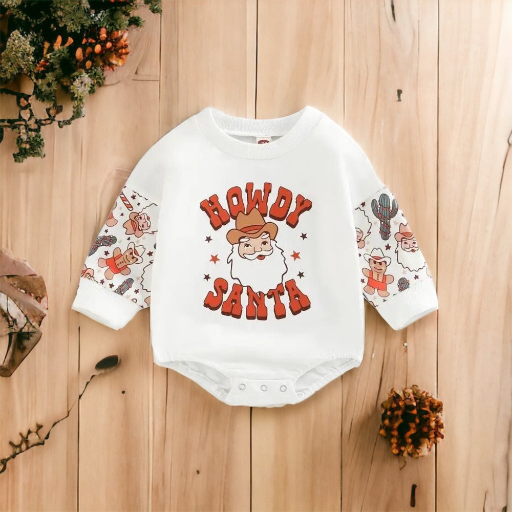 "Howdy Santa" Christmas Baby Outfit, Western Christmas Bubble Romper